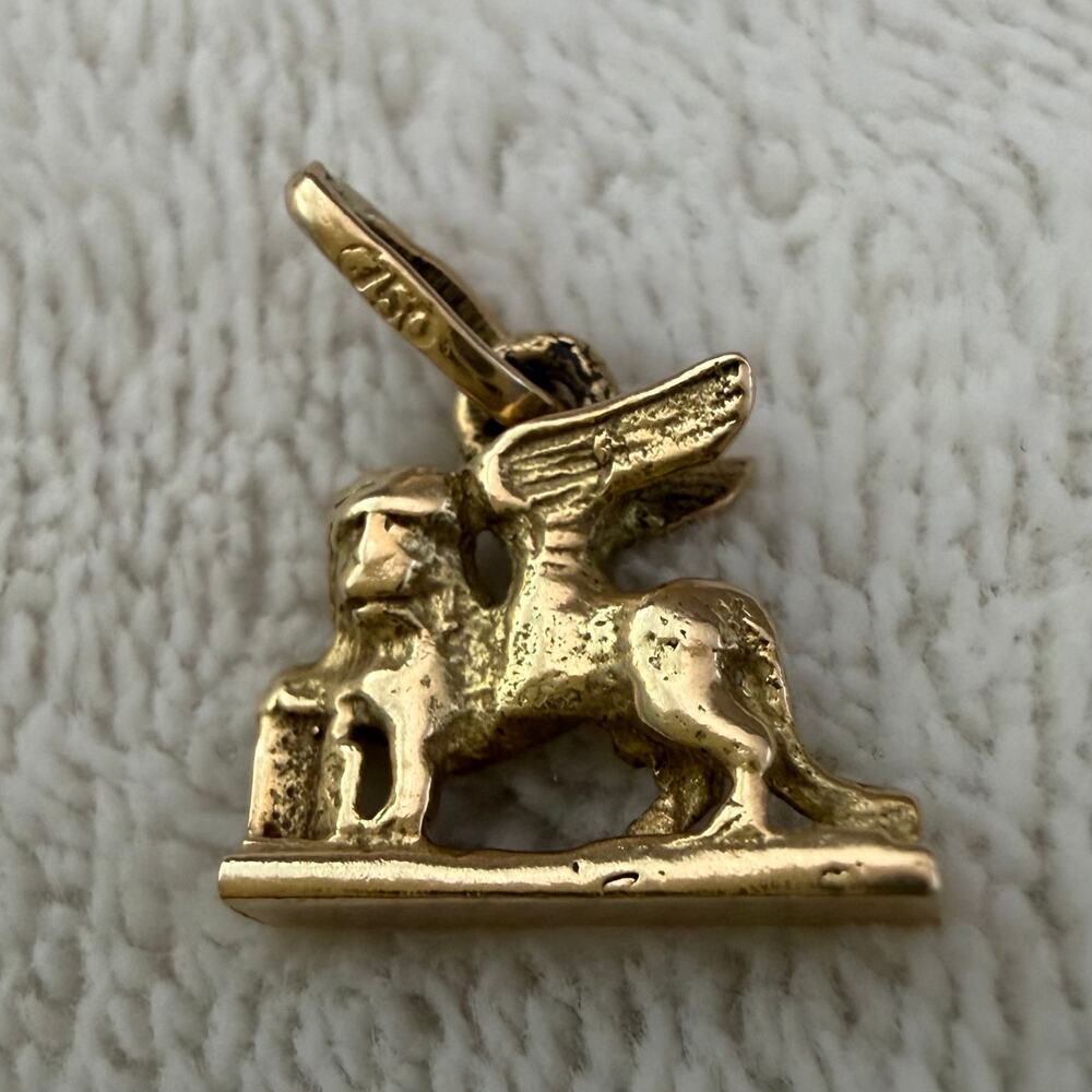 Vintage 18k Yellow Gold 750 Winged Lion Venice Italy Charm